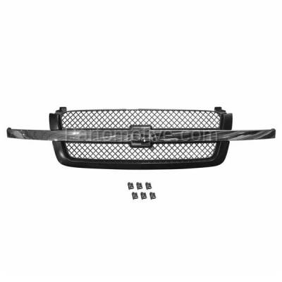 Aftermarket Replacement - GRL-1681 2002-2006 Chevrolet Avalanche (without Cladding) & Silverado Truck Front Grille Assembly Primed Shell & Mesh Insert with Chrome Center Bar