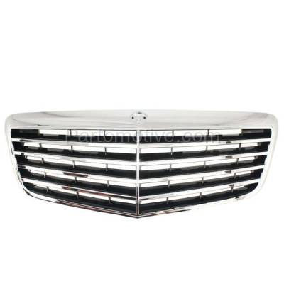 Aftermarket Replacement - GRL-2168 2007-2009 Mercedes Benz E-Class (E350 & E63 AMG) (without Proximity Cruise Control) Front Grille Assembly Chrome Shell with Black Insert