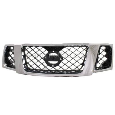 Aftermarket Replacement - GRL-2295 2008-2012 Nissan Pathfinder (4.0L & 5.6L) Front Center Face Bar Grille Assembly Chrome Shell with Black Insert Plastic without Emblem