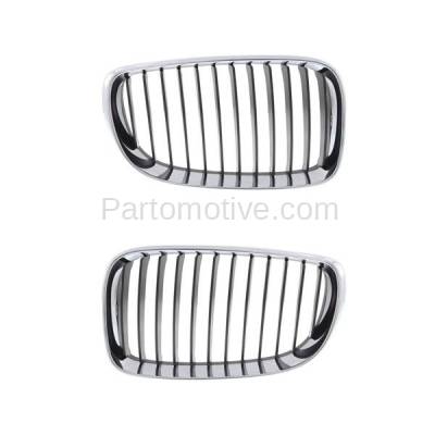 Aftermarket Replacement - GRL-1000L & GRL-1000R 2008-2013 BMW 1-Series (Convertible & Coupe) Front Grill Grille Assembly Chrome/Black Plastic SET PAIR Left Driver & Right Passenger Side