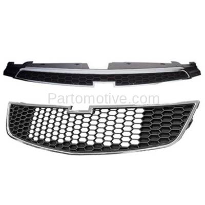 Aftermarket Replacement - GRL-1762C & GRL-1761C CAPA 2011-2014 Chevrolet Cruze (excluding Eco Model) 2-Piece Set Front Lower & Upper Grille Assembly Chrome Shell Black Honeycomb Insert