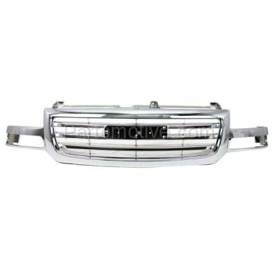 Aftermarket Replacement - GRL-1676P 2003-2007 GMC Sierra (1500, 1500HD, 2500) Truck Front Center Grille Assembly Chrome Shell & Insert Plastic without Emblem