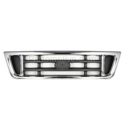 Aftermarket Replacement - GRL-1478C CAPA 2003-2007 Ford E-Series (E150 E250 E350 E450 E550) Front Face Bar Grille Assembly Chrome Shell Painted Gray Insert Plastic