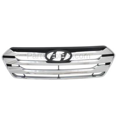 Aftermarket Replacement - GRL-1916 2013-2014 Hyundai Santa Fe Sport (4Cyl, 2.0L 2.4L Engine) Front Center Grille Assembly Chrome Shell with Painted Black Insert Plastic