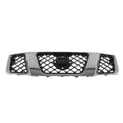 Aftermarket Replacement - GRL-2265C CAPA 2005-2008 Nissan Frontier Pickup Truck & 2005-2007 Pathfinder Front Grille Assembly Chrome Shell with Black Mesh Insert Plastic