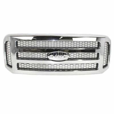 Aftermarket Replacement - GRL-1490C CAPA 2005 Ford Excursion & 2005-2007 F-Series Super Duty Pickup Truck Front Grille Assembly Chrome Shell & Gray Honeycomb Insert Plastic