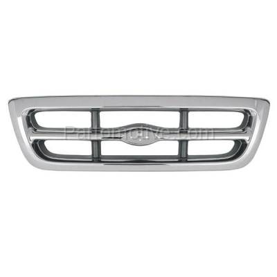 Aftermarket Replacement - GRL-1424C CAPA 1998-2000 Ford Ranger Pickup Truck (Splash & XL) (RWD) Front Grille Assembly Chrome Shell & Insert Plastic without Emblem