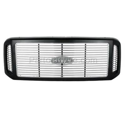 Aftermarket Replacement - GRL-1491 2005-2007 Ford F250 & F350 Super Duty Truck (Harley-Davidson Edition) Front Grille Assembly Painted Black Shell & Chrome Insert Plastic