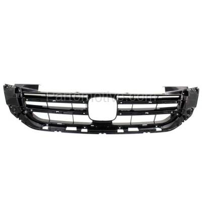 Aftermarket Replacement - GRL-1868C CAPA 2013-2015 Honda Accord (3.5 Liter V6 Engine) (Sedan 4-Door) Front Center Grille Assembly Painted Black Shell & Insert Plastic