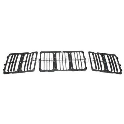 Aftermarket Replacement - GRL-1345C CAPA 2014-2016 Jeep Grand Cherokee (6Cyl & 8Cyl) 3-Piece Set Front Grille Assembly Textured Black Shell & Louvered Style Insert Plastic