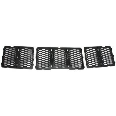 Aftermarket Replacement - GRL-1347C CAPA 2014-2016 Jeep Grand Cherokee (6Cyl & 8Cyl) 3-Piece Set Front Grille Assembly Textured Black Shell & Honeycomb Insert Plastic