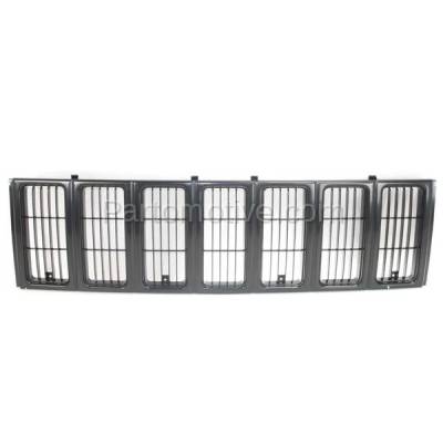 Aftermarket Replacement - GRL-1255C CAPA 1997-2001 Jeep Cherokee (SE & Sport Models) (4Cyl 6Cyl, 2.5L 4.0L) Front Center Grille Insert Panel Assembly Primed Black Plastic
