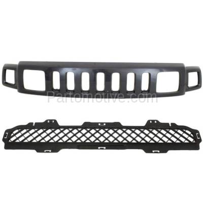 Aftermarket Replacement - GRL-1876 & GRL-1877 2006-2010 Hummer H3 & 2009-2010 H3T (5Cyl & 8Cyl) 2-Piece Set Front Upper Main & Lower Bumper Cover Grille Assembly Plastic