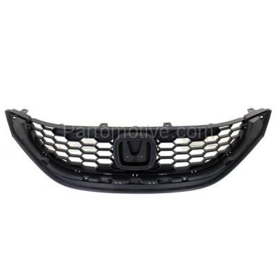 Aftermarket Replacement - GRL-1869 2013-2015 Honda Civic (4Cyl, 1.8 Liter Engine) (Sedan 4-Door) Front Center Face Bar Grille Assembly Textured Black Shell & Insert Plastic