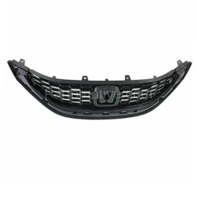 Aftermarket Replacement - GRL-1871 2013-2015 Honda Civic (EX, EX-L, Si) (Sedan 4-Door) Front Center Face Bar Grille Assembly Painted Black Shell & Insert Plastic