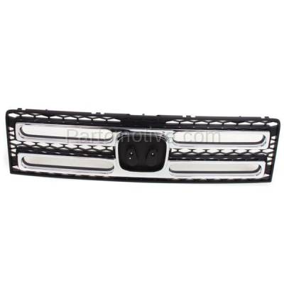Aftermarket Replacement - GRL-1845 2006-2008 Honda Ridgeline 3.5L Front Center Grille Assembly Painted Black Shell & Honeycomb Insert with Chrome Molding Plastic
