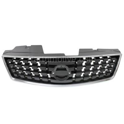 Aftermarket Replacement - GRL-2292 2008 2009 Nissan Sentra (Base, S, SL) 2.0L (Sedan 4-Door) Front Center Grille Assembly Chrome Shell with Inner Black Silver Insert Plastic