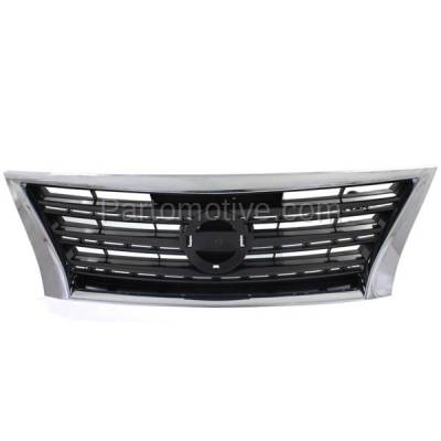 Aftermarket Replacement - GRL-2297C CAPA 2013-2015 Nissan Sentra SR (Sport Type) Front Center Face Bar Grille Assembly Chrome Shell with Dark Gray Insert Plastic without Emblem