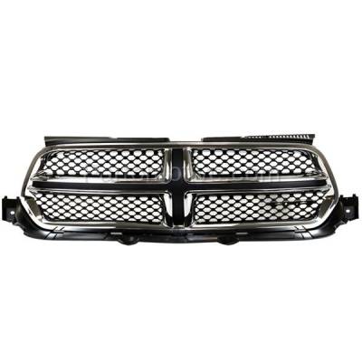 Aftermarket Replacement - GRL-1338C CAPA 2011-2013 Dodge Durango (6Cyl 8Cyl, 3.6L 5.7L Engine) Front Center Face Bar Grille Assembly Chrome Shell & Black Insert Plastic