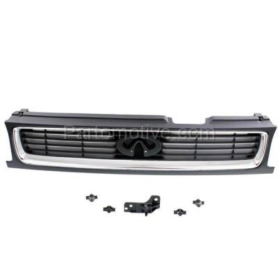 Aftermarket Replacement - GRL-1923 1994-1996 Infiniti G20 (Base & T) (Production Date From 1/1994) Front Center Grille Assembly Painted Black with Chrome Molding Plastic