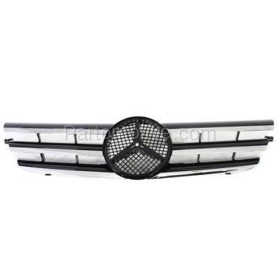 Aftermarket Replacement - GRL-2172 2002-2003 Mercedes Benz C230 & C320 (Coupe 2-Door) Front Center Grille Assembly Chrome Shell with Black Insert Plastic without Emblem
