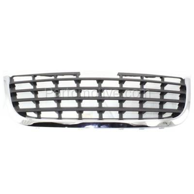 Aftermarket Replacement - GRL-1319 2008-2010 Chrysler Town & Country (LX Model) Front Center Face Bar Grille Assembly Chrome Molding Shell with Black Insert Plastic