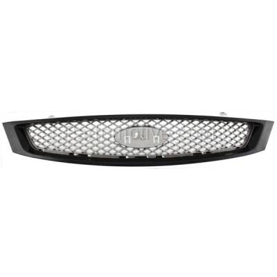 Aftermarket Replacement - GRL-1481 2005-2007 Ford Focus (Models without Appearance Package) Front Grille Assembly Chrome Black & Silver Gray Insert Plastic without Emblem