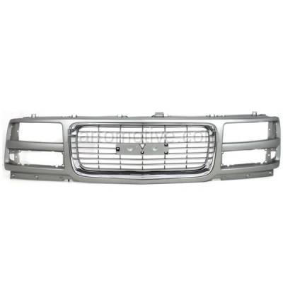 Aftermarket Replacement - GRL-1696 1996-2002 GMC Savana (Base, SL, SLE) (Models with Composite Headlights) Front Grille Assembly Gray with Chrome Opening Molding Plastic