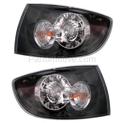 Aftermarket Replacement - TLT-1625L & TLT-1625R 2007-2009 Mazda 3 Rear (Sedan Models) Taillight Taillamp Assembly with Black Bezel Clear Lens & Housing with Bulb PAIR SET Left & Right Side