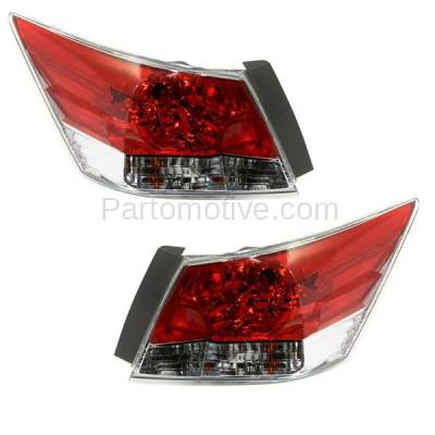 Aftermarket Replacement - TLT-1379L & TLT-1379R 2008-2012 Honda Accord (Sedan 4-Door) (2.4L 3.5L Engine) Rear Taillight Assembly Red Clear Lens & Housing with Bulb PAIR SET Left & Right Side