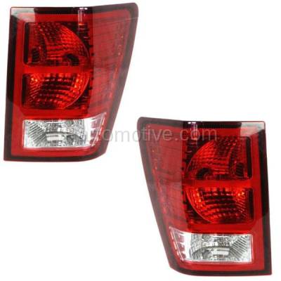 Aftermarket Replacement - TLT-1380L & TLT-1380R 2007-2010 Grand Cherokee (3.0L 3.7L 4.7L 5.7L 6.1L Engine) Rear Taillight Assembly Red Clear Lens & Housing with Bulb PAIR SET Left & Right Side