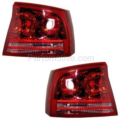 Aftermarket Replacement - TLT-1378L & TLT-1378R 2006-2008 Dodge Charger (6Cyl 8Cyl, 2.7L 3.5L 5.7L 6.1L) Rear Taillight Assembly Red Clear Lens & Housing without Bulb PAIR SET Left & Right Side
