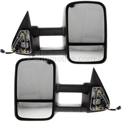 Aftermarket Replacement - MIR-1890L & MIR-1890R 1999-2002 Silverado & Sierra Rear View Telescopic Tow Mirror Assembly Power Manual Folding Heated Black SET PAIR Left & Right Side