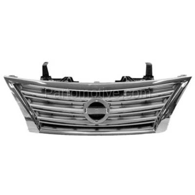 Aftermarket Replacement - GRL-2296C CAPA 2013-2015 Nissan Sentra 1.8L (excluding SR Models) Front Face Bar Grille Assembly Chrome Shell Silver Insert Plastic without Emblem