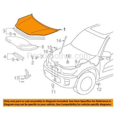 Aftermarket Replacement - HDD-1682C CAPA 2001-2005 Toyota RAV4 RAV-4 (Base & L) Sport Utility 4-Door (2.0 & 2.4 Liter Engine) (without Scoop Type) Front Hood Panel Assembly Primed Steel - Image 3