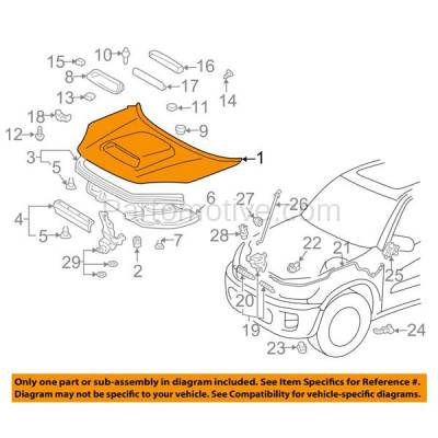 Aftermarket Replacement - HDD-1684C CAPA 2001-2005 Toyota RAV4 RAV-4 (Base & L) Sport Utility 4-Door (2.0 & 2.4 Liter Engine) (with Scoop Type) Front Hood Panel Assembly Primed Steel - Image 3