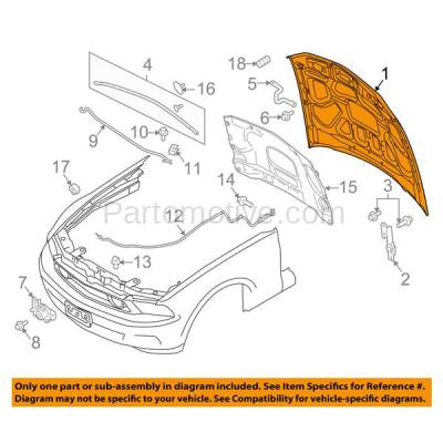 Aftermarket Replacement - HDD-1203 2010-2012 Ford Mustang (Base, Boss 302, GT, Shelby GT500) V6/V8 (Coupe & Convertible 2-Door) Front Hood Panel Assembly Primed Steel - Image 3