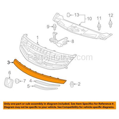 Aftermarket Replacement - GRT-1107 11-12 Accord Sedan Front Upper Grille Trim Grill Molding HO1210132 71125TA0A11 - Image 3