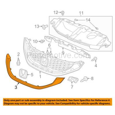 Aftermarket Replacement - GRT-1115 13-14 Civic Sedan Front Grille Trim Grill Molding Garnish HO1202109 71122TR3A01 - Image 3