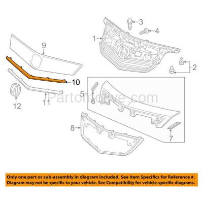 Aftermarket Replacement - GRT-1005C CAPA For 12-14 TL Sedan Front Upper Grille Trim Grill Molding Black 75170TK4A11 - Image 3