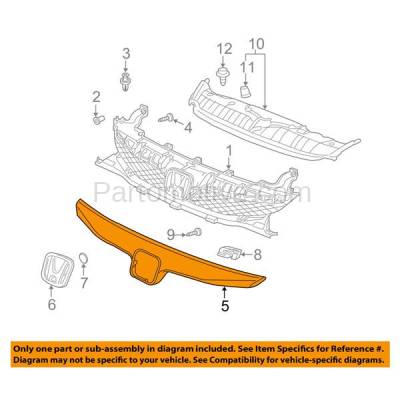 Aftermarket Replacement - GRT-1131 09 10 11 Civic Sedan Front Upper Grille Trim Grill Molding HO1210127 71122SNAA50 - Image 3