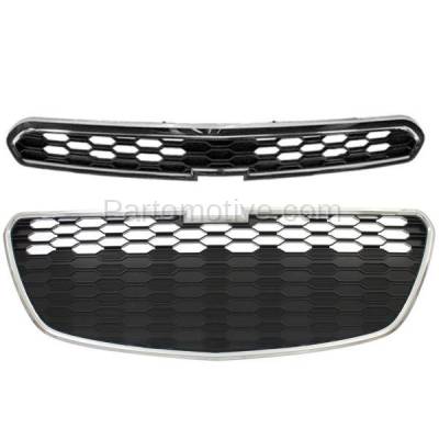 Aftermarket Replacement - GRL-1785C & GRL-1787C CAPA 2013-2015 Chevrolet Spark (Models with Fog Lights) 2-Piece Front Upper & Lower Bumper Cover Grille Assembly Chrome & Black - Image 1