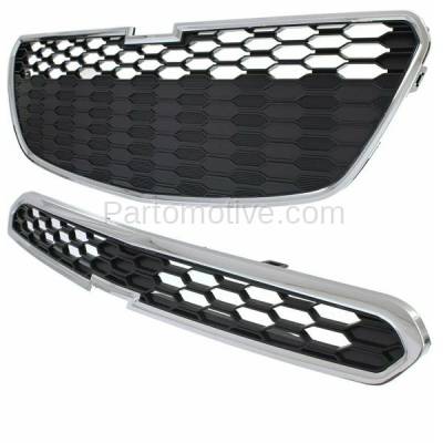 Aftermarket Replacement - GRL-1785C & GRL-1787C CAPA 2013-2015 Chevrolet Spark (Models with Fog Lights) 2-Piece Front Upper & Lower Bumper Cover Grille Assembly Chrome & Black - Image 2