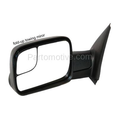 Aftermarket Replacement - LKQ-CH1320228OE 2002-2008 Dodge Ram 1500 & 2003-2009 Ram 2500, 3500 Truck Flip-Up Tow Mirror Power Heated Manual Folding Black Left Driver Side - Image 1