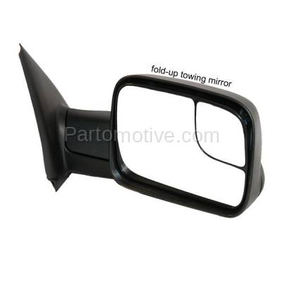 Aftermarket Replacement - LKQ-CH1321228OE 2002-2008 Dodge Ram 1500 & 2003-2009 Ram 2500, 3500 Truck Flip-Up Tow Mirror Power Heated Manual Folding Black Right Passenger Side - Image 1