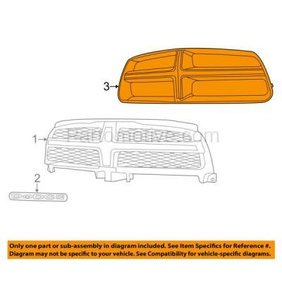 Aftermarket Replacement - LKQ-CH1210108OE 2011-2014 Dodge Charger (R/T, SE, SXT) Sedan 4-Door (6Cyl 8Cyl, 3.6L 5.7L Engine) Front Center Face Bar Grille Assembly Flat Black Plastic - Image 3