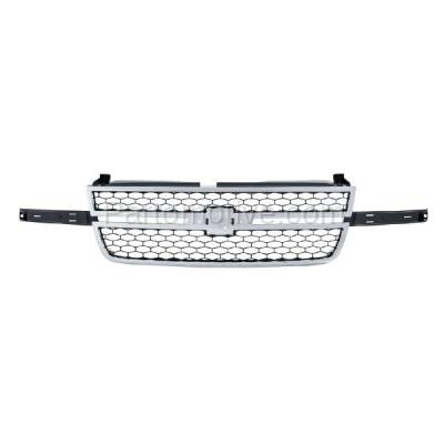 Aftermarket Replacement - LKQ-GM1200546OE 2003-2007 Chevrolet Silverado Truck 1500 HD/2500 HD/3500 (Base, LS, LT, WT) Front Grille Assembly Chrome Shell & Gray Honeycomb Insert - Image 1