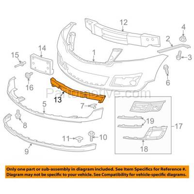 Aftermarket Replacement - LKQ-GM1070277OE 2013-2017 Chevrolet Traverse (6Cyl, 3.6L Engine) (Sport Utility 4-Door) Front Bumper Face Bar Impact Energy Absorber Foam Pad - Image 3