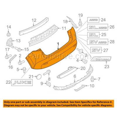 Aftermarket Replacement - BUC-3993RC CAPA 2013-2014 Nissan Juke (S, SL, SV) (1.6 Liter Engine) Rear Bumper Cover Assembly without Park Assist Sensor Holes Primed - Image 3