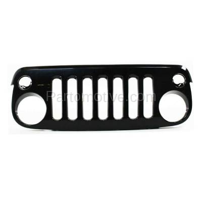 Aftermarket Replacement - GRL-1313C CAPA 2007-2017 Jeep Wrangler (Sport Utility 2/4-Door) (3.6L & 3.8L) Front Center Face Bar Grille Assembly Gloss Black Shell & Insert Plastic - Image 1